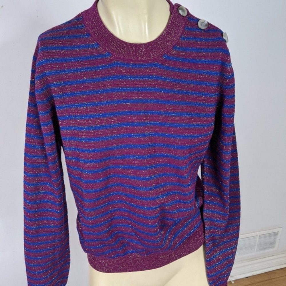 Carven - metallic horizonal stripe long sleeve knit sweater